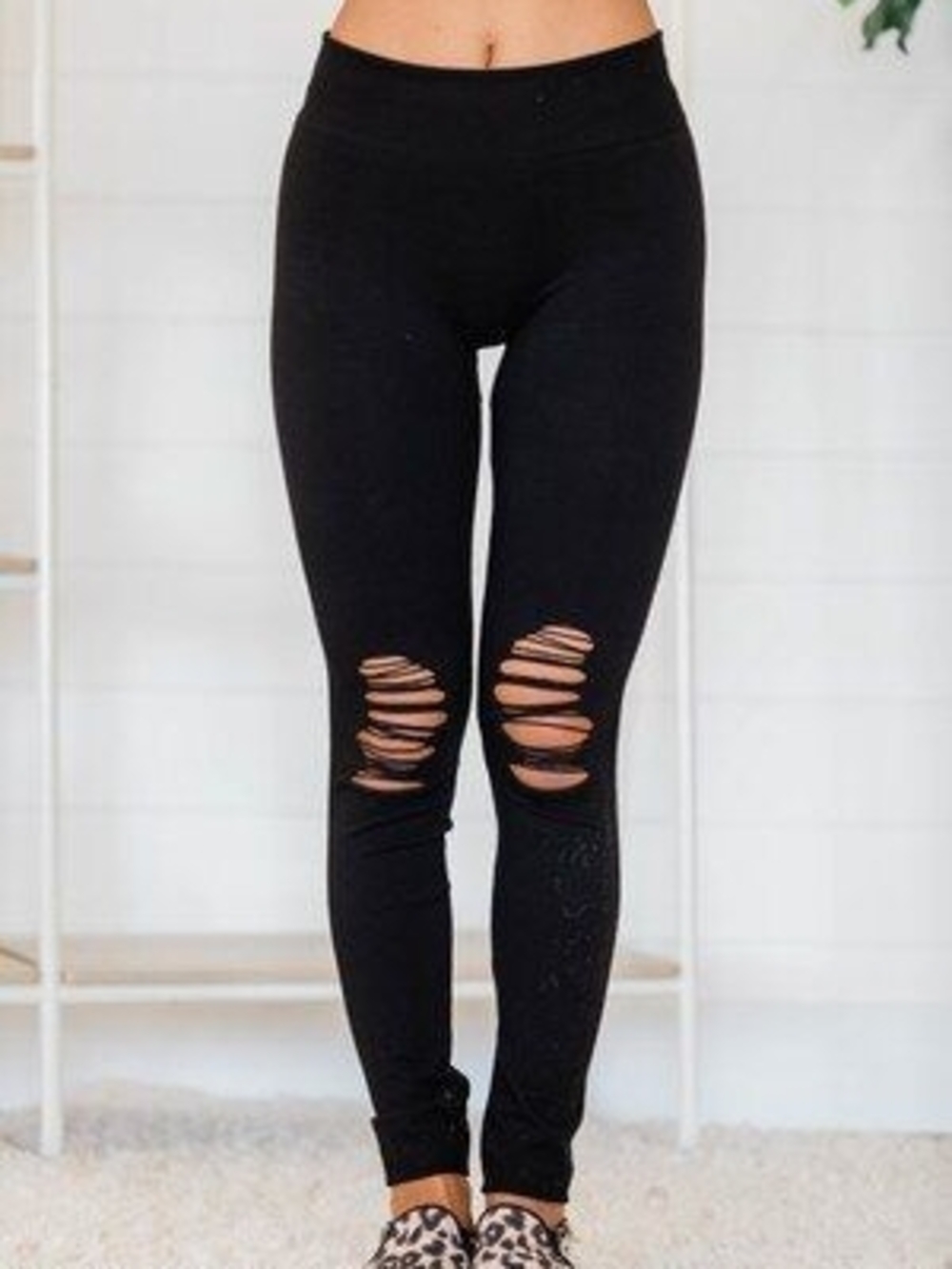 Pink Lily Black Ripped Knee Leggings